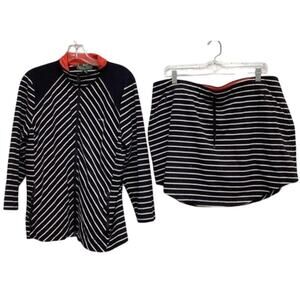 Ralph Lauren XL Stripe Top & Skirt Set w/ Red Collar Detail